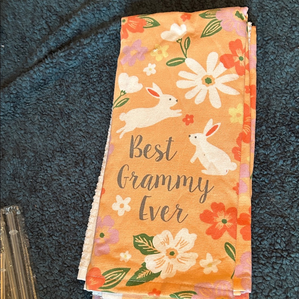 Deborah Connolly Floral Bunny Tea Towel, new w/o tags